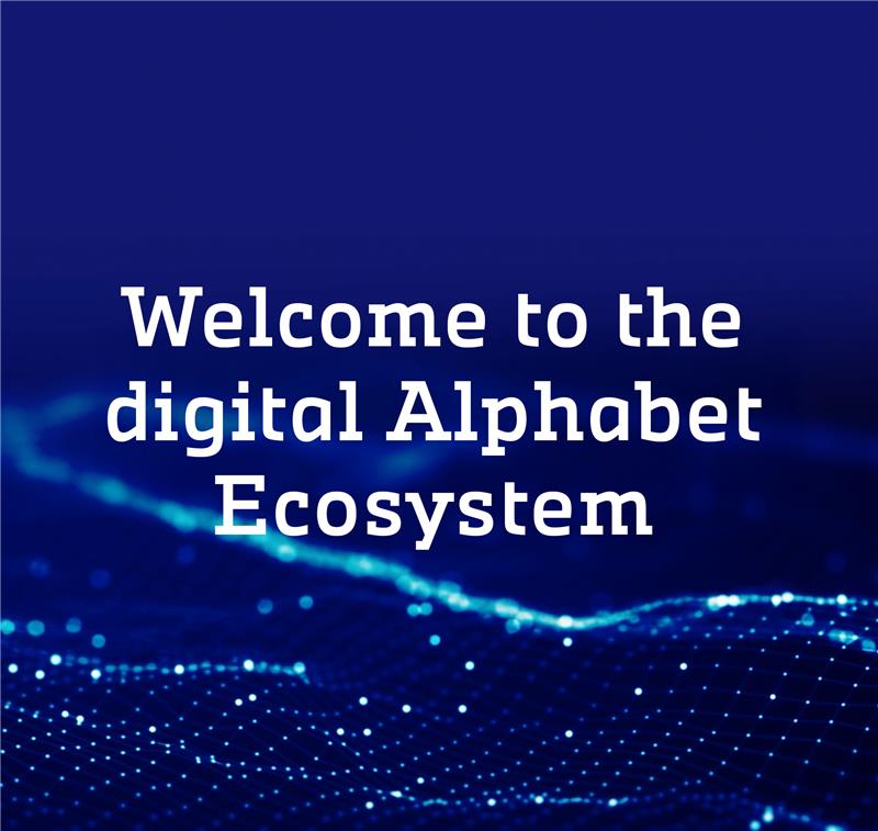 Welcome to the digital 幸运体彩的澳洲5开奖官网开奖记录168直播 -澳洲五官方结果体彩-历史号码查询 Alphabet&reg; Ecosystem message displayed over a blue, digital network background.